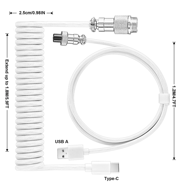 Type C Detachable Cable Coiled Keyboard - USB to Type C Coiled Cable