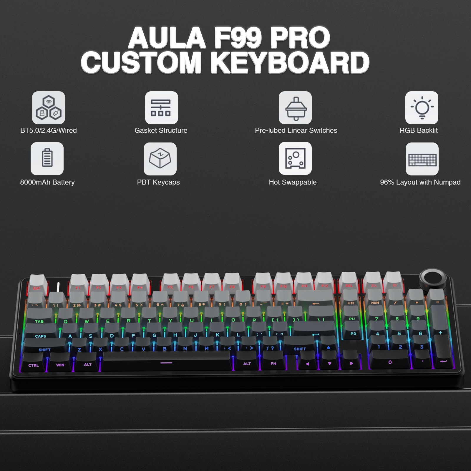AULA F99 PRO 96% Wireless Mech - огляд і ціна Mechanical Numpad Hot Swap Rgb Wireless